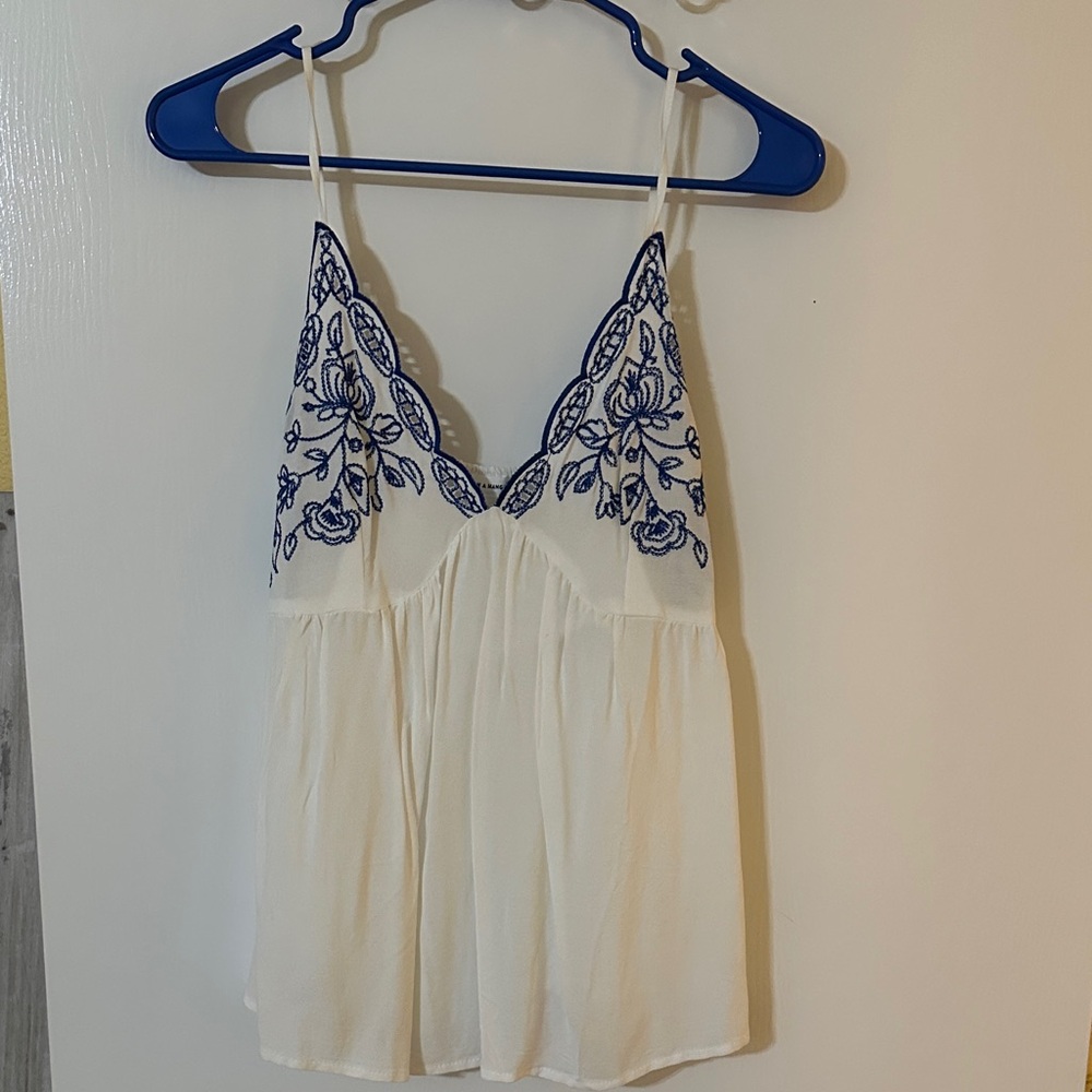 Love on a Hanger White Camisole with Blue Embroidery